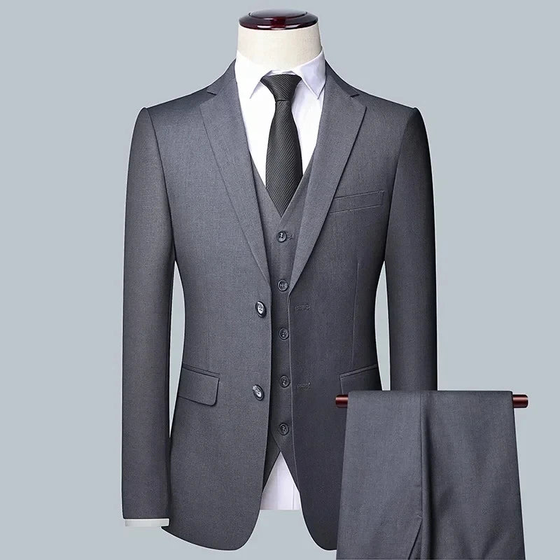 Suit (Blazer+ Vest + Pants) Men's Fashion Business Fit Wedding Professional Casual Single Breasted Gentleman Groom Dress Suit