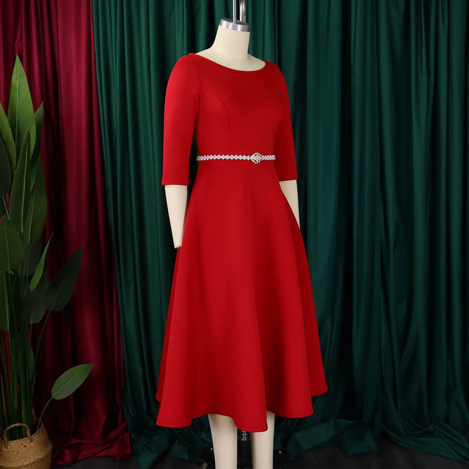 Luxury Dresses for Woman O Neck Full Sleeve Belt Waisted High Waisted Pleated A Line Ankle Length Elegant Female Birthday Gowns