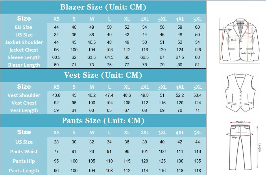 Elegant Wedding Suits for Men 2025 Solid Color Blazer Slim Fit 3 Pcs Jacket Pants Vest Costume Homme Formal Party Male Clothing