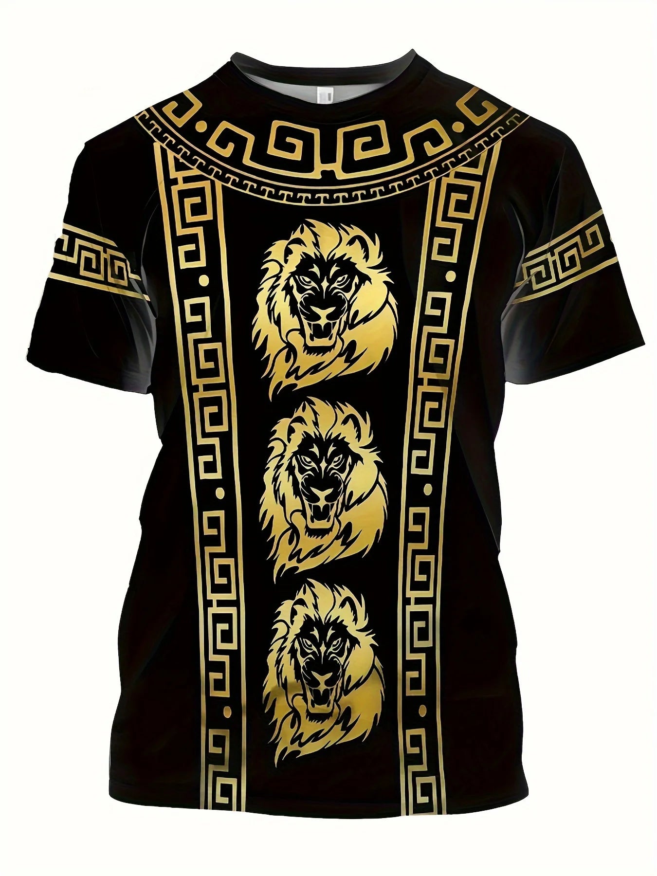 Luxury Men's T-Shirt Animal Tees Gold Lion 3d Print Short Sleeved T-Shirt Summer Casual Men's Clothing Oversized European Tops