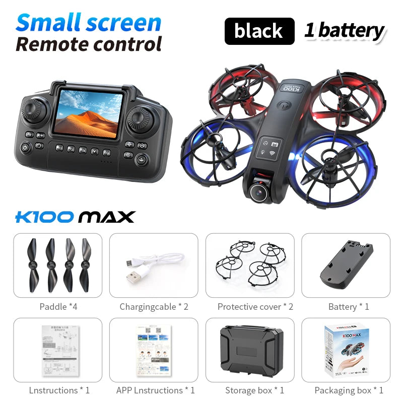 K100 MAX Mini Drone Professional 4K HD Dual Camera Fpv Screen Optical Flow Drone Toys Quadcopter Brushless Dron Toy Gift
