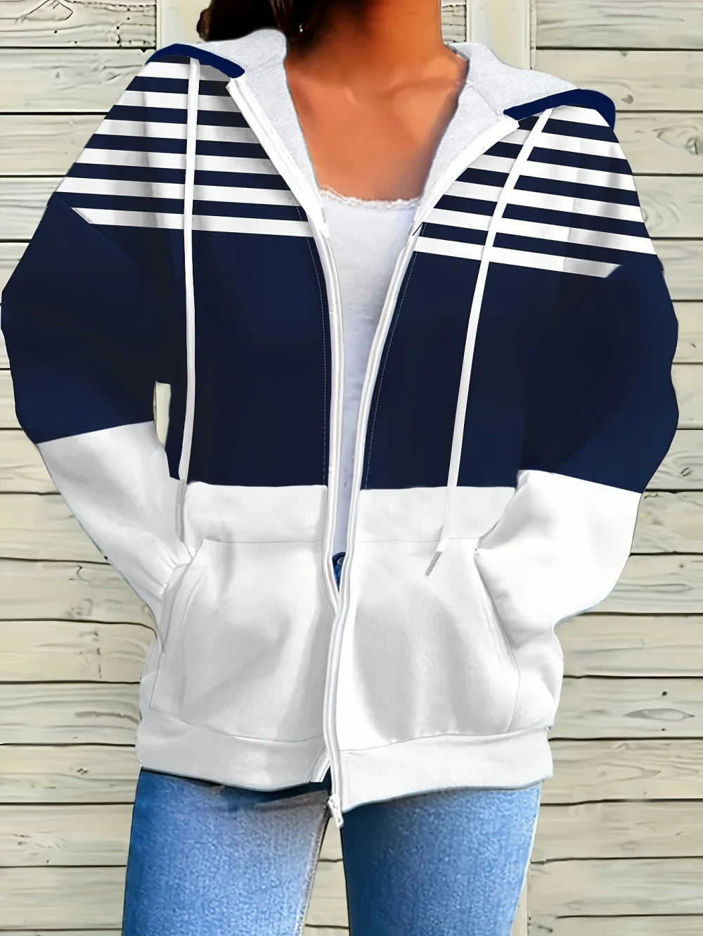 Sudadera con capucha y cremallera con degradado para mujer