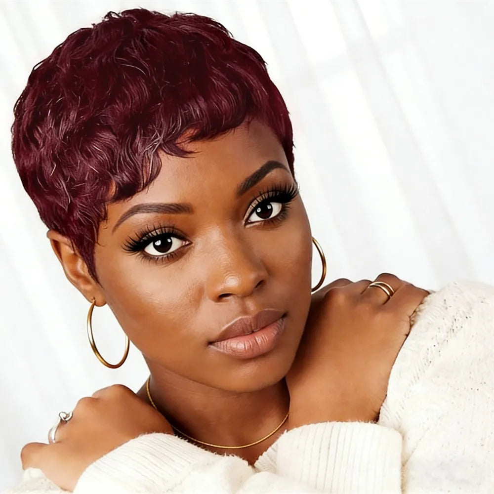 150% density human hair  wigs  pixie cut pixie wig short layered human hair wigs  4inch machine made 30 color for women