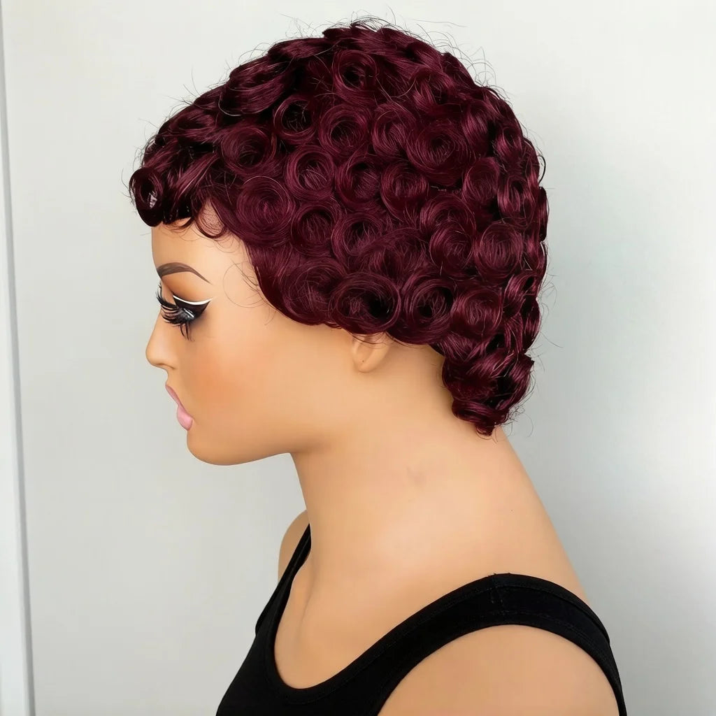 Loose Curly Side Part Brazilian Human Hair Wig Short Pixie Cut Wig for Women Full Machine Made Wig For Women