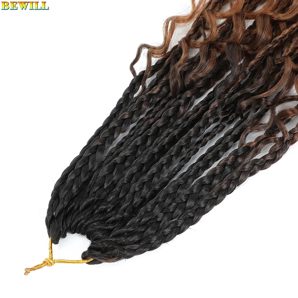 18" Long Boho Braids Extensions Goddess Box Braids Crochet Hair Black Purple Pink Synthetic Braiding Hair Bohemian Hippie Braids