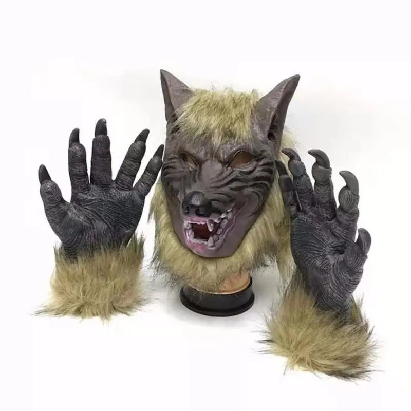 Halloween Wolf Head Mask Animal Gloves Cosplay Outfits Masquerade Funny  Headwear for Carnival Party Men Women