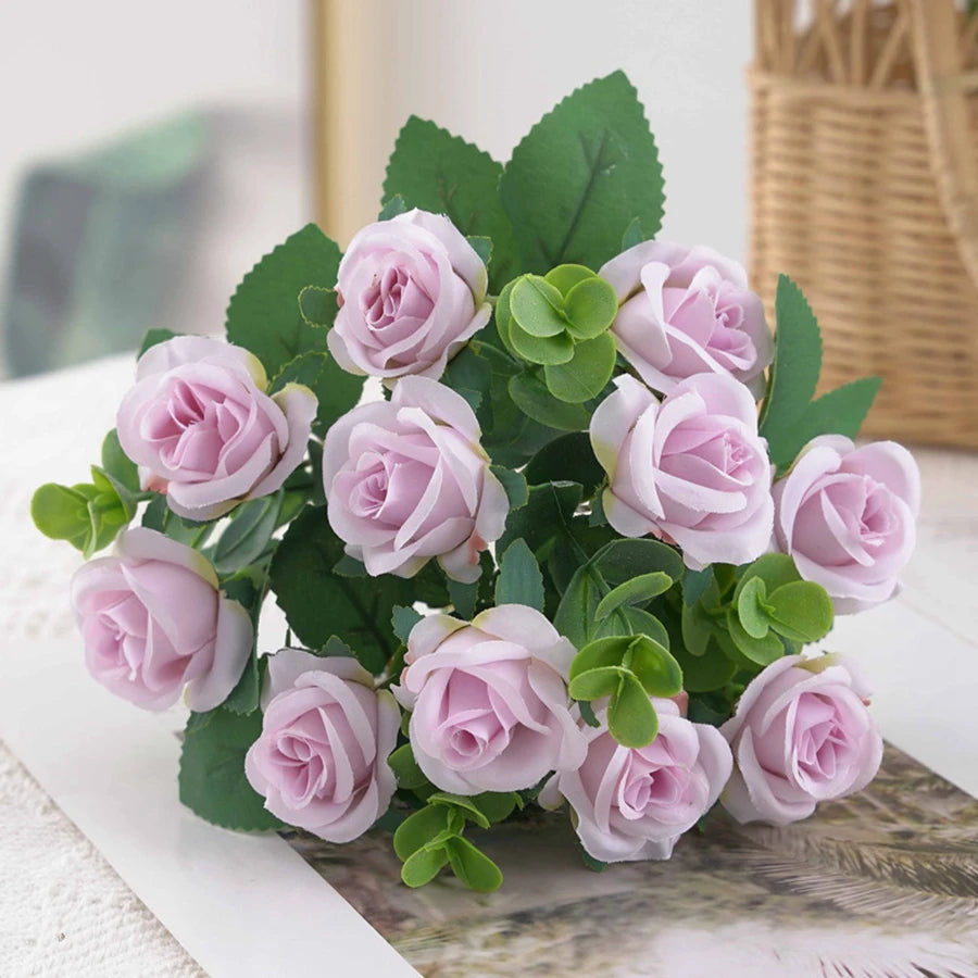 Artificial Flowers Vases Home Decor Outdoor Garden Festival Eucalyptus Leaves Fake Plants Wedding Party Silk Roses Bouquet Cheap