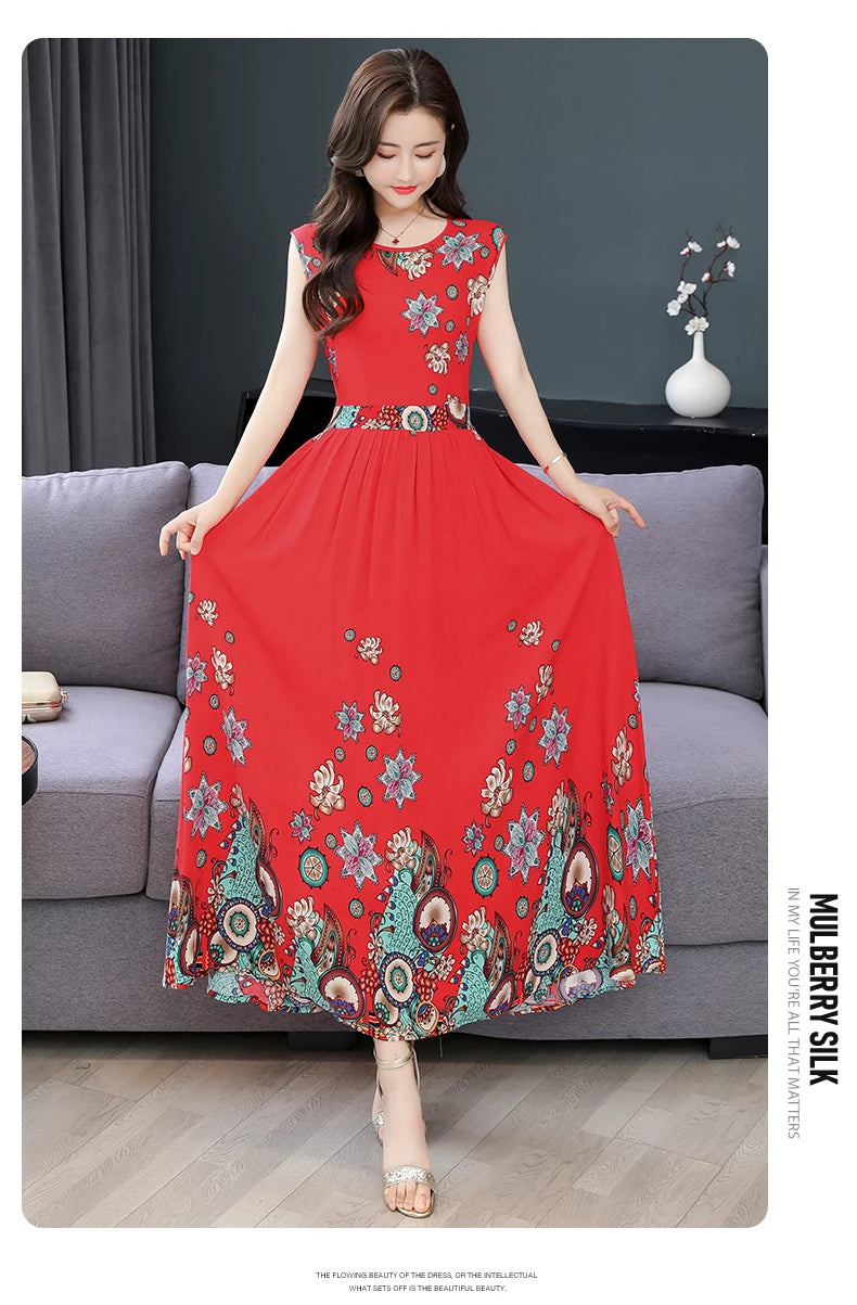 New Fashion  Summer Print Women Short Sleeve Cotton Plus Size Women Clothing Dress Ladies Large Size Vestidos dresses