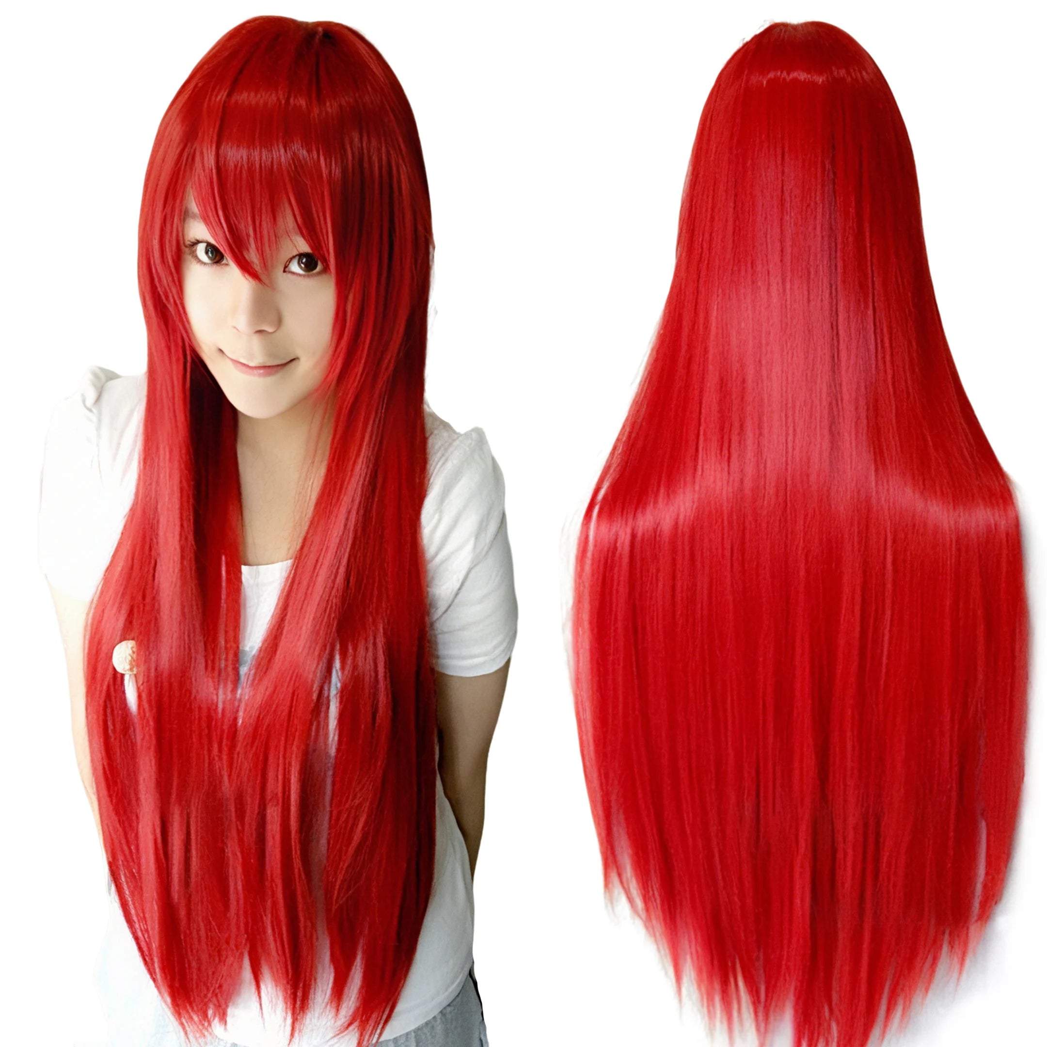 80cm Straight Synthetic Cosplay Wig White Purple Green Silver Pink Lolita Hairpiece with Bangs Long Wigs