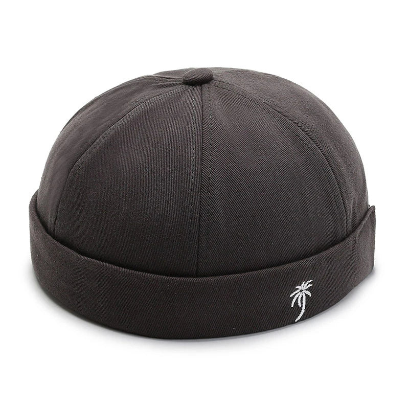 Vintage Palm Embroidery Beanie Hats Men's Docker Cap Spring Landlord Hat Unisex Hip Hop Brimless Hat Adjustable Bonnet Beanies