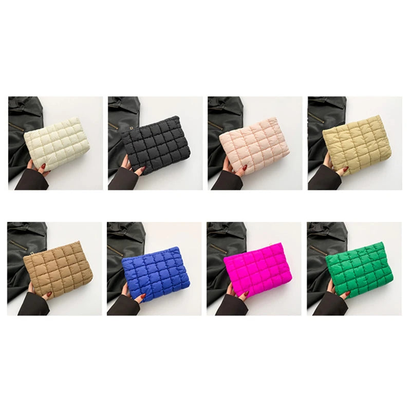 Women Makeup Pouch Padded Quilted Makeup Storage Bag Puffer Makeup Bag Large Cosmetic Organizer Bag Clutch Handbag Beauty Case