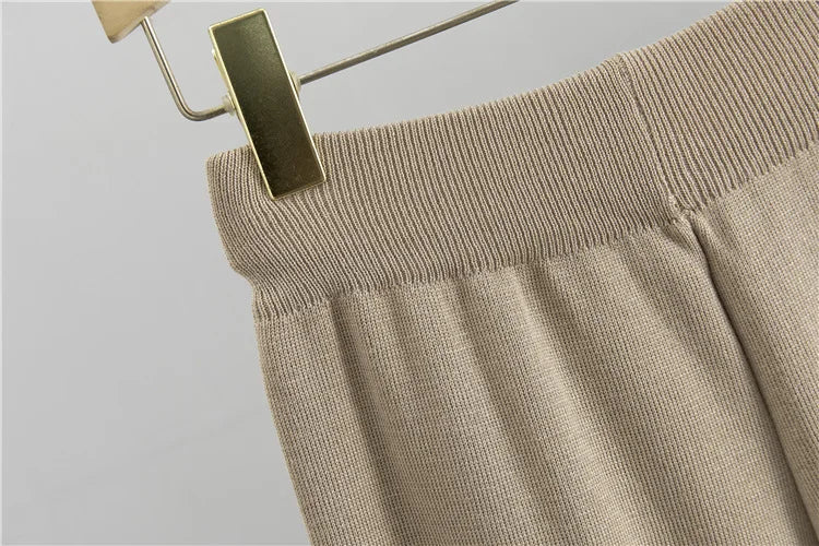 New Fashion Elegant Sweater Pants Suit Women Outifits 2025 Autumn Loose Sweater with Knitted Wide-leg Pants Female Two-piece Set