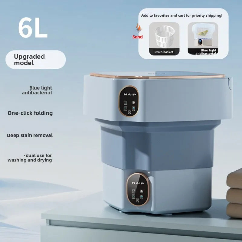 Bærbar, sammenleggbar minivaskemaskin med blålys, smart CNC-steriliseringsvaskemaskin for sovesal