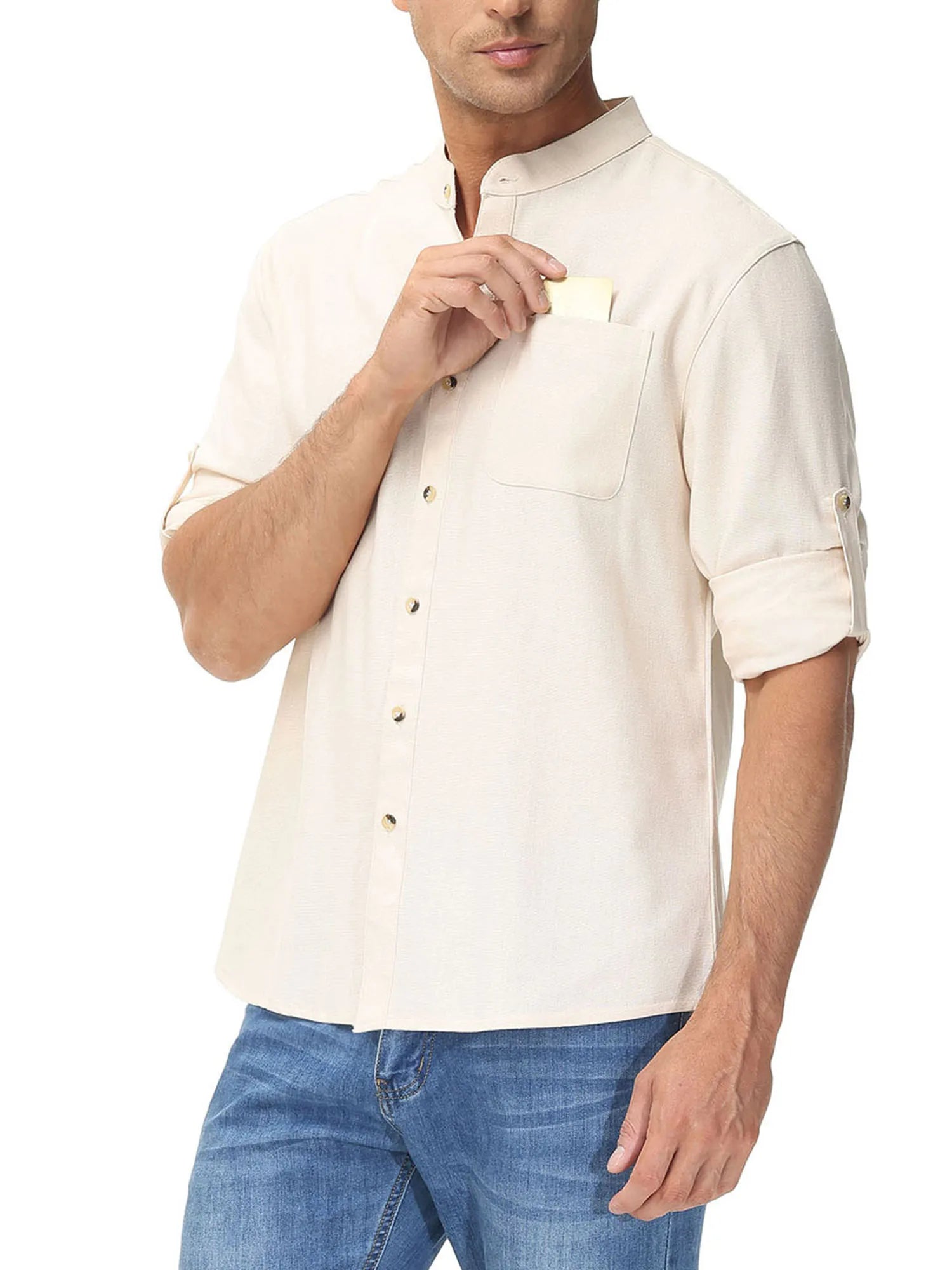 Men's Fashion Collar Henley Shirts Solid Color Casual Shirt for Vacation Men Business Casual Shirt Summer Breathable Daily Shirt