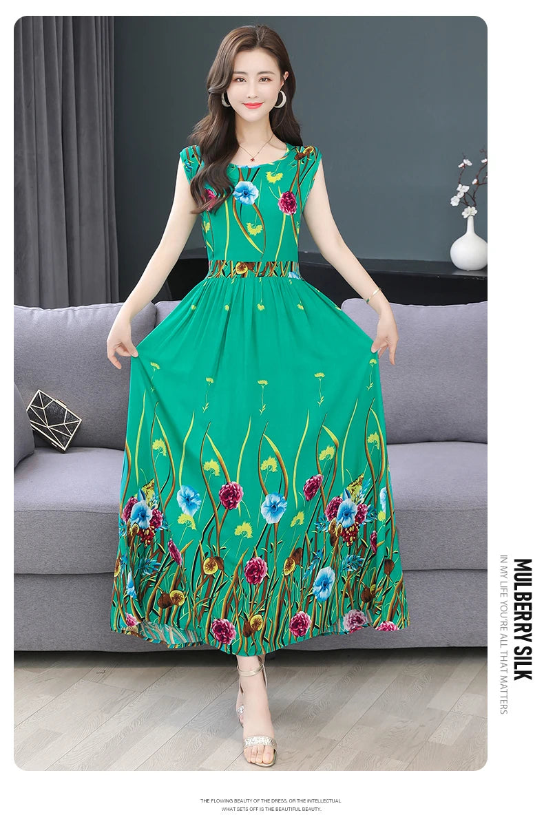 New Fashion  Summer Print Women Short Sleeve Cotton Plus Size Women Clothing Dress Ladies Large Size Vestidos dresses