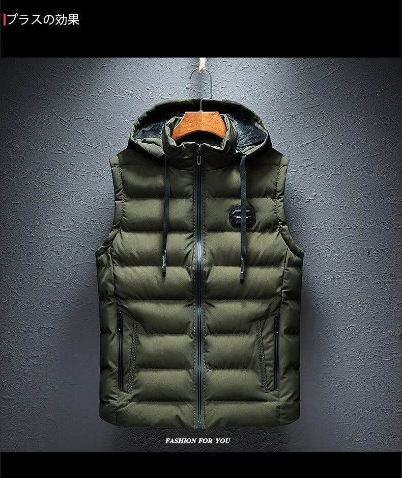 Clothing Men Vest Hooded Windproof New Autumn Winter Sleeveless Jackets For Men Casual Warm Cotton-Padded All-match Waistcoat