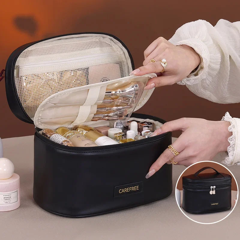 Makeup Bag for Women Large Capacity Travel Cosmetic Organizer with Brush Holder Waterproof Toiletry Pouch Portable Makeup Case