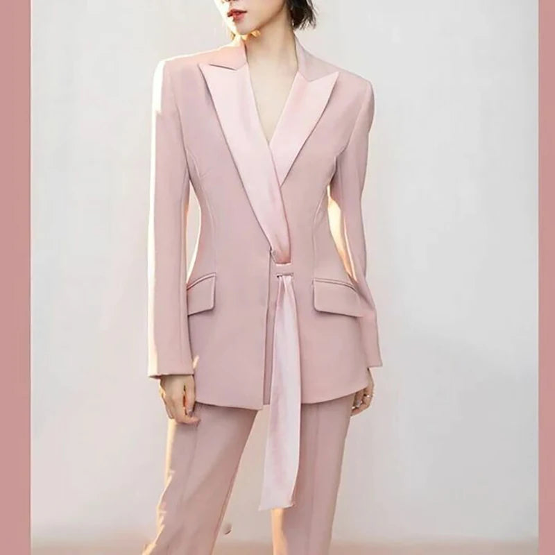 Luxury Fashion Women Suits Pants Sets With Jacket 2 Piece Blazer One Button Peak Lapel Full Sets Elegant Female Clothing 2025