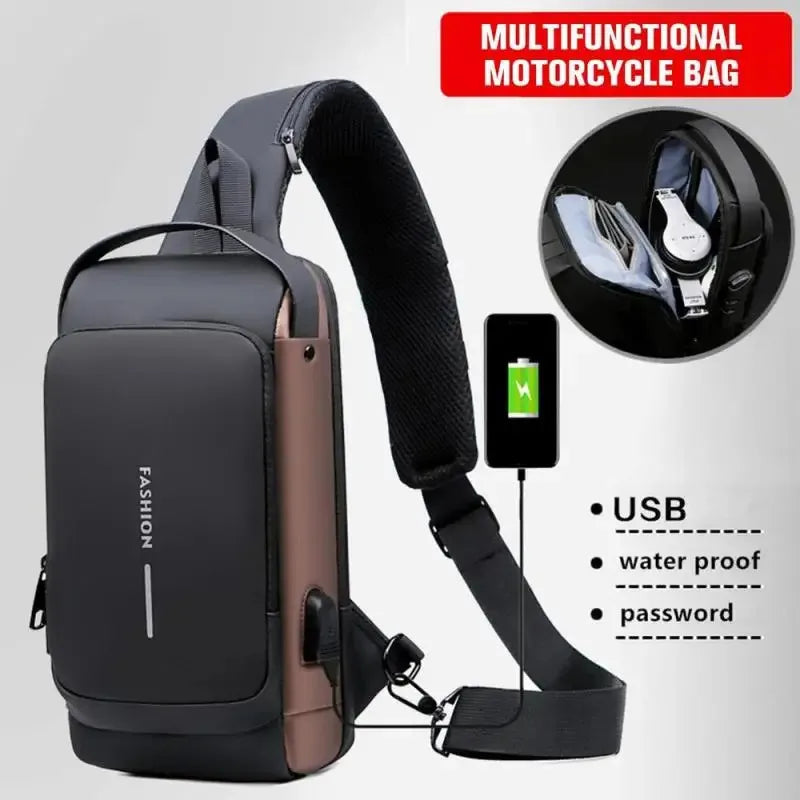 Bolso de pecho antirrobo para hombre: seguro, compacto y listo para cargar con USB