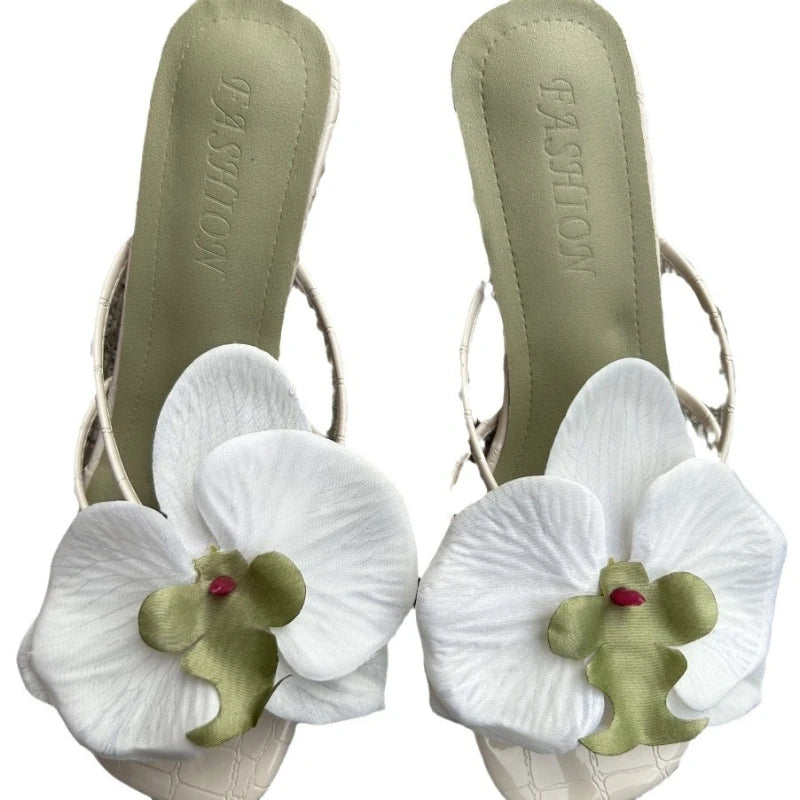 Fashion Slippers Woman New Floral Design High Heels Summer Luxury High-end Women Shoes Elegant Classic Retro High Heels Slippers