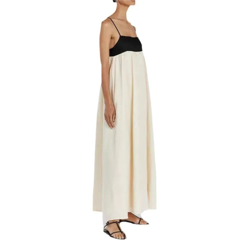 Vestido largo de verano para mujer, de algodón, sexy, holgado, beige, con tirantes finos, sin mangas, hasta los tobillos, elegante, clásico, para mujer