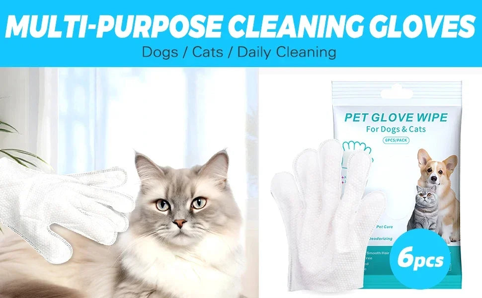 Lot de 6 lingettes nettoyantes extra épaisses et non parfumées pour chiens et chats, gants de toilette désodorisants pour le lavage et le bain des chiens, pour les soins quotidiens
