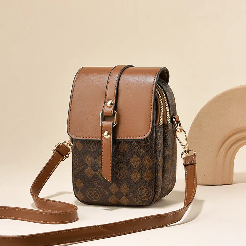 Bolso de hombro a cuadros de PU vintage