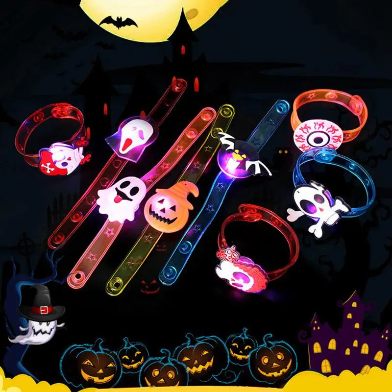 5/10/20PCS Glowing Pumpkin Ghost Bracelet Rings Kids Night Toys Halloween Party Favor Children Gifts Festival Carnival Giveaways