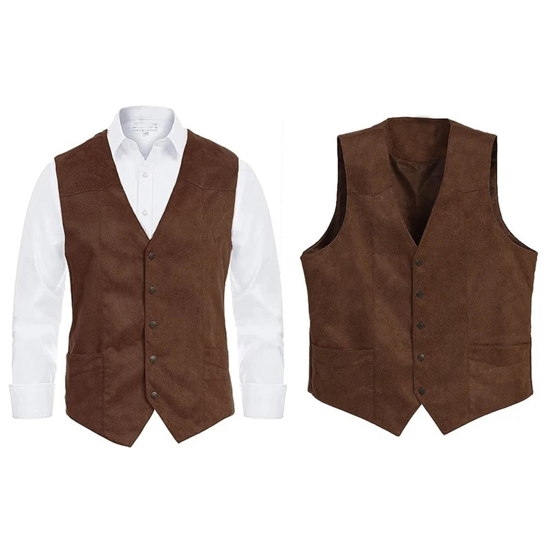 Men's Vintage Single Breasted Sleeveless Jacket Vest Curved Hemline Waistcoat Male Clothing Outwear