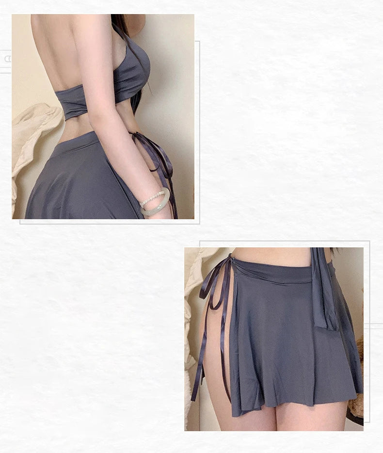 Sexy Skirts Sets For Women Backless Tank Tops With Slit Side Bandage Mini Skirts Woman Clothing Night Wear Allure Outfits