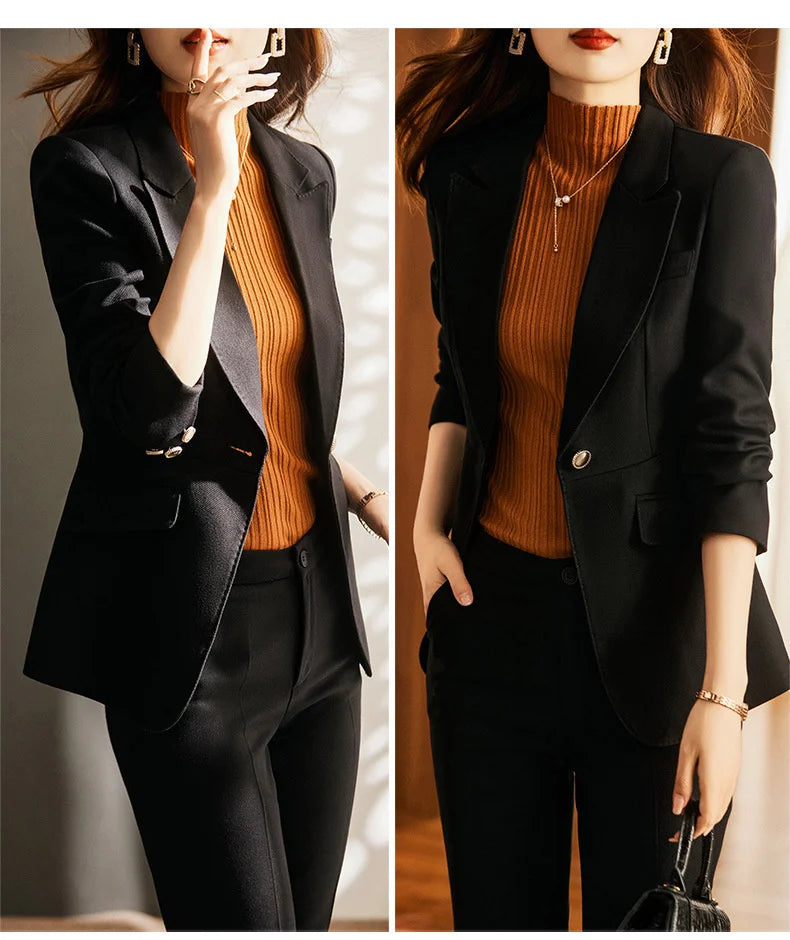 Elegant Women Formal Business Suits Senior Fabric Autumn Winter Professional Office Work Wear Pantsuits Blazers Trousers 3pieces