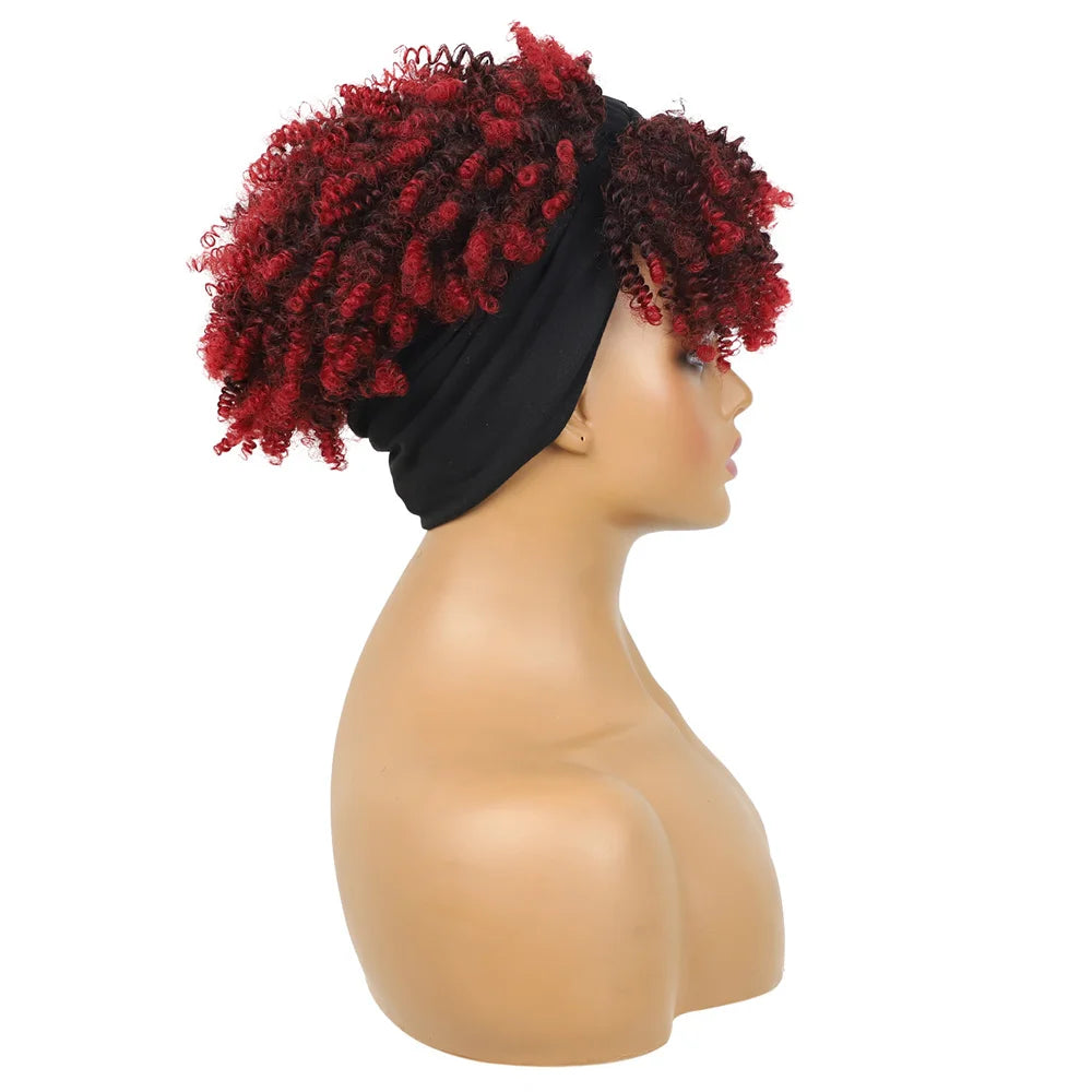 Headband Wigs for Women Synthetic Hair Kinky Curly Wigs With Scarf Natural Short Afro Wig for Black Woman False Hair Woman Wigs