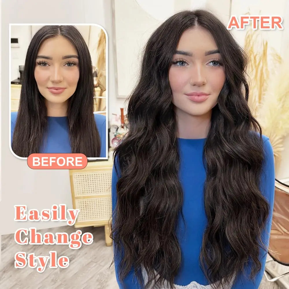 24" Long Wavy Clip-In Hair Extensions – Thick, Double Weft & Natural Look (6PCS)