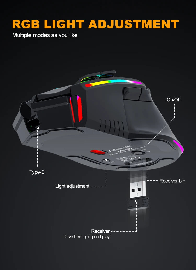 NEW Rechargeable USB 2.4G Wireless Mouse RGB Colorful Gaming Mouse Desktop PC Computers Notebook Laptop Mice Mause Gamer