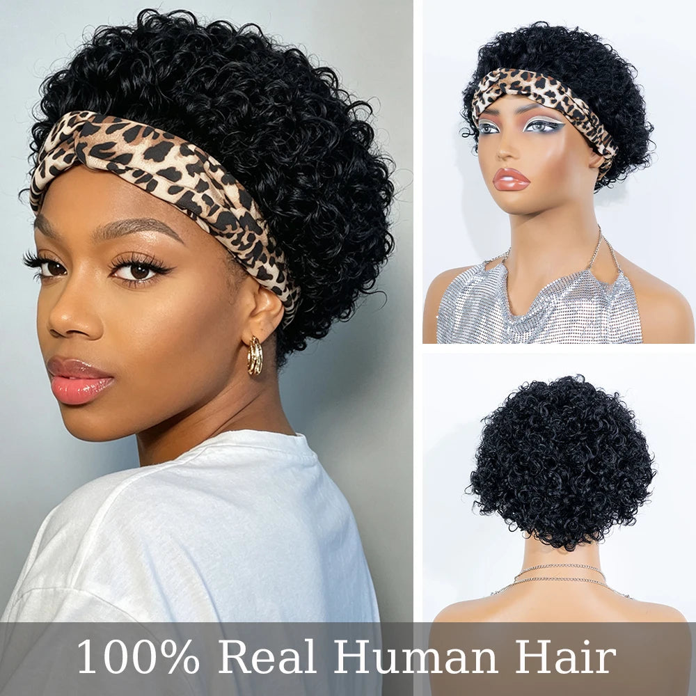 Leopard Headband Afro Curly Wig