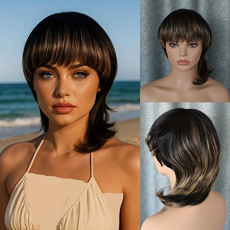 Peluca de cabello humano corto liso, peluca de salmonete, color 1b27, hecha a máquina para uso diario de mujeres en fiestas, peluca estilo pixie
