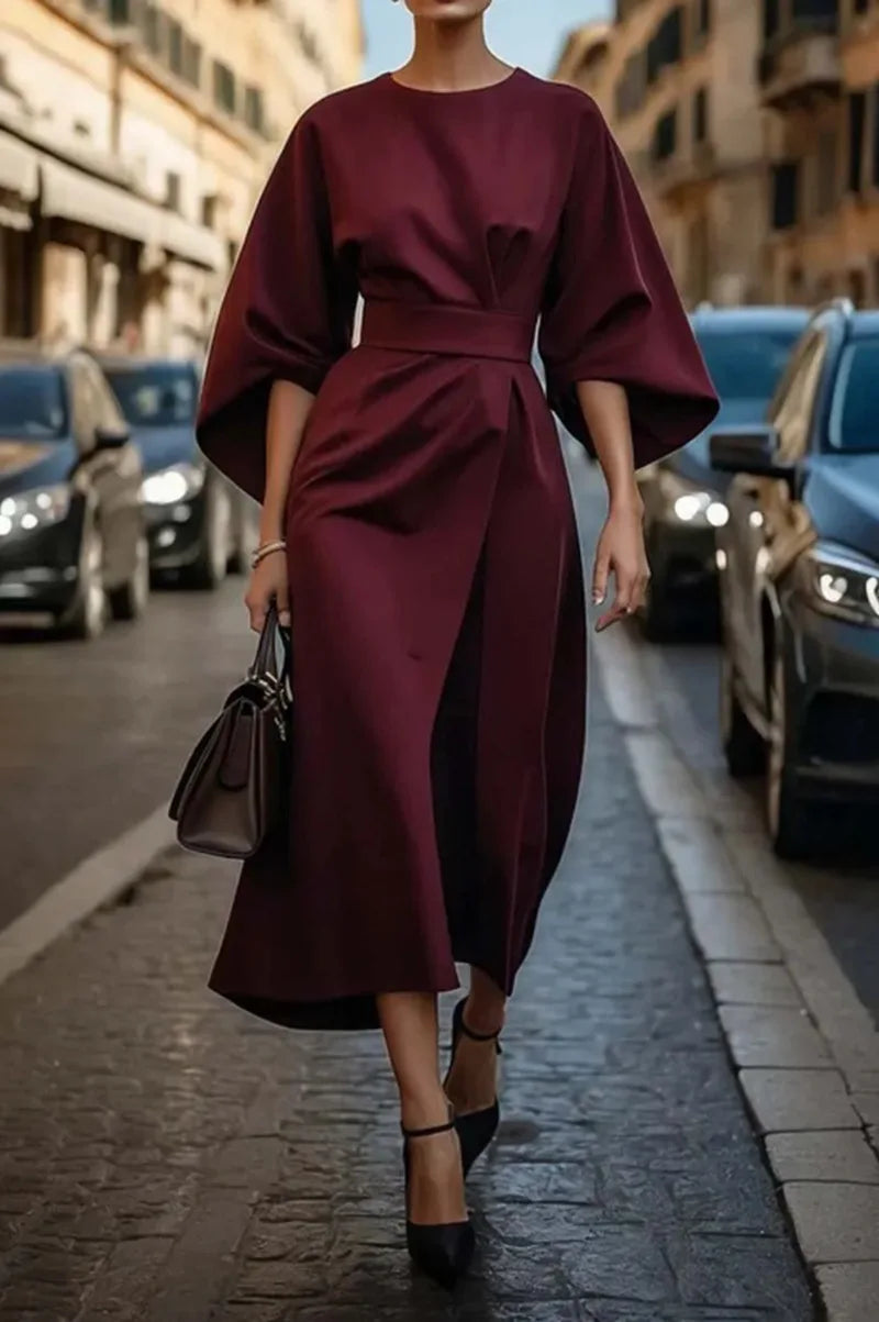 Women's Clothing Fashion Black Dress Temperament Elegant Casual Waist-closing Maxi Bat Sleeve Dresses For Women Robe Femel
