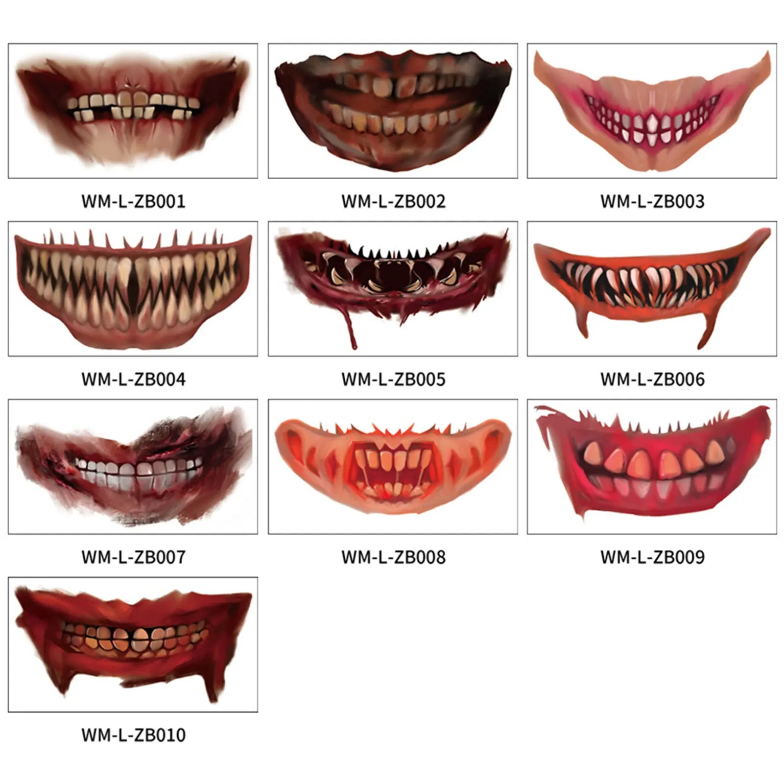 Halloween Mouth Tattoo Stickers 10PCS Scary Lip Fake Tattoos for Party Decoration DIY Horror Cosplay Makeup