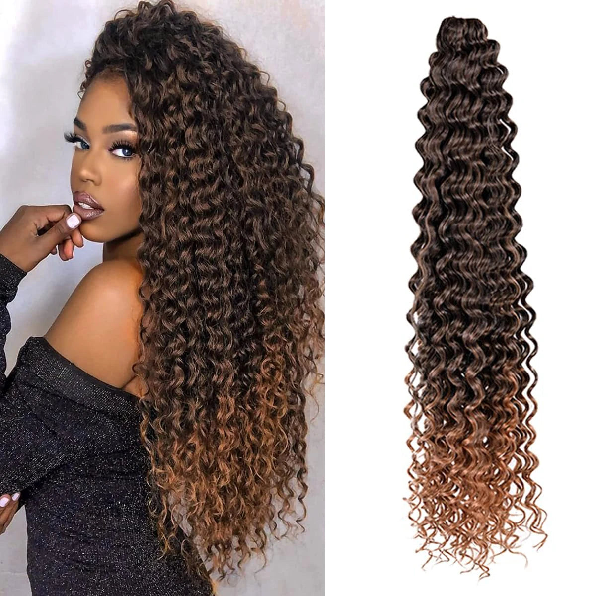 Synthetic 22 Inch Deep Wavy Twist Crochet Hair Synthetic Afro Curly Hair Crochet Braids Ombre Brown Braiding Hair Extensions
