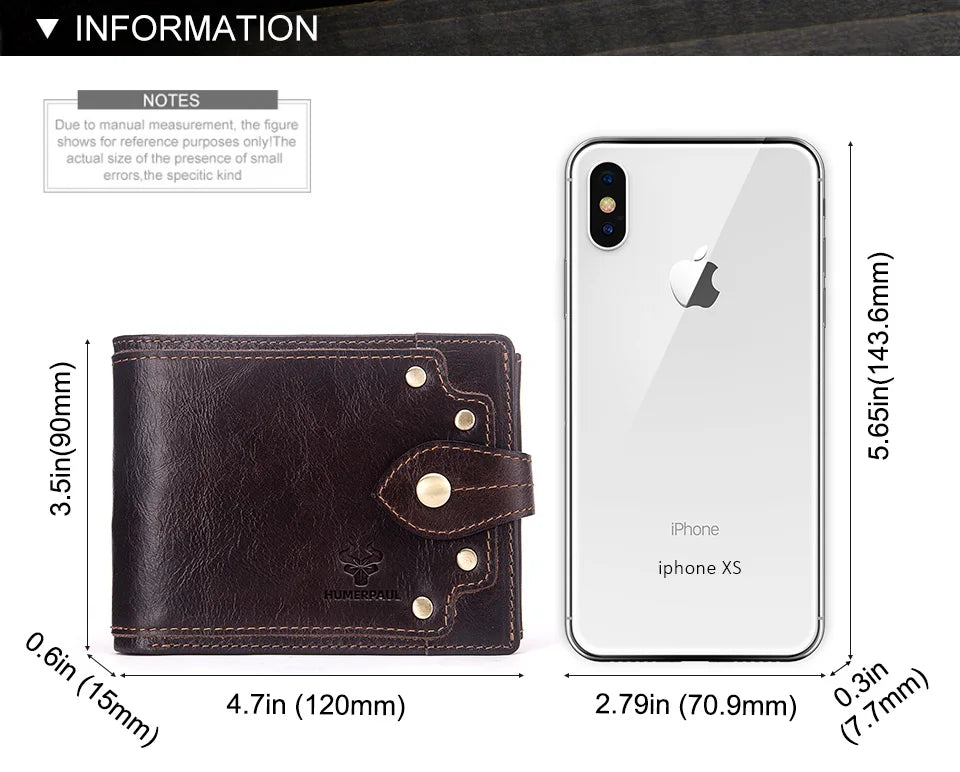 HUMERPAUL Luxurious100%Genuine Leather Wallet For Men Slim Minimalist Durable With Purse Coin Pocket Blocking Credit Card Holder