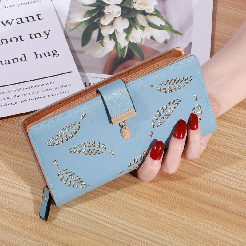 PU Leather Long Wallet (Hollow Leaf)