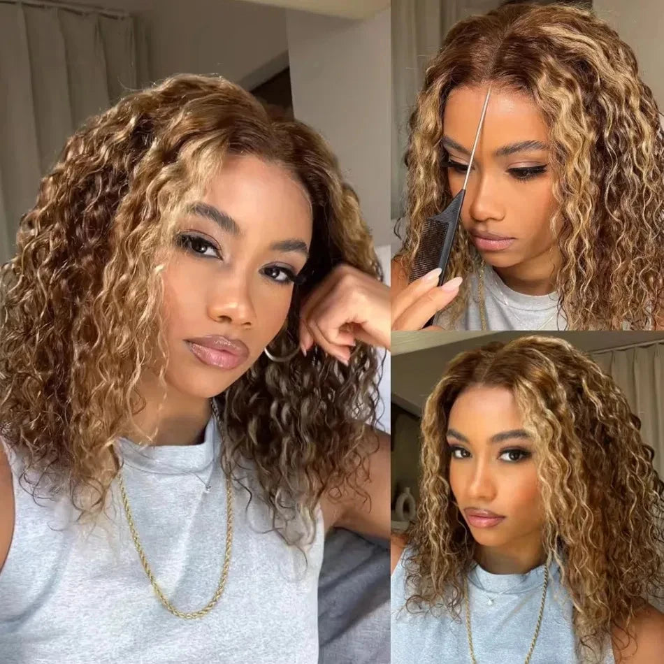 Golden Blonde Curly Bob Wig