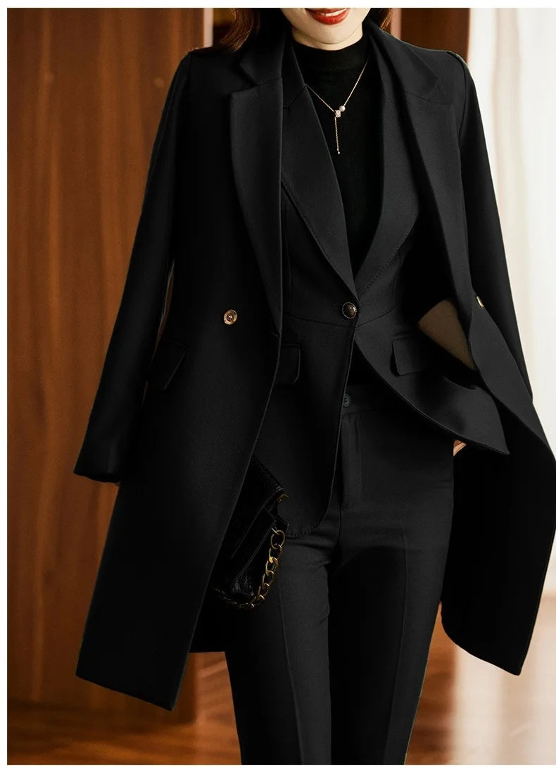 Elegant Women Formal Business Suits Senior Fabric Autumn Winter Professional Office Work Wear Pantsuits Blazers Trousers 3pieces