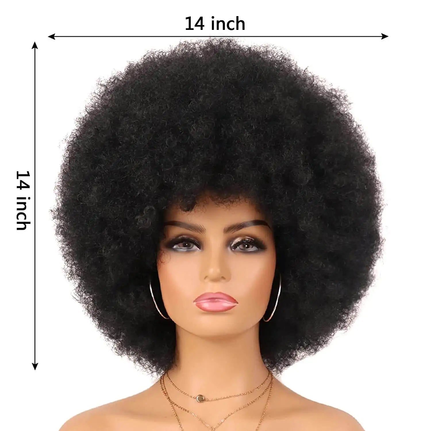 Synthetic Afro Kinky Curly Wig with Bangs 70s Afro Wigs Heat Resistant Bouncy Costume Cosplay Party Wig