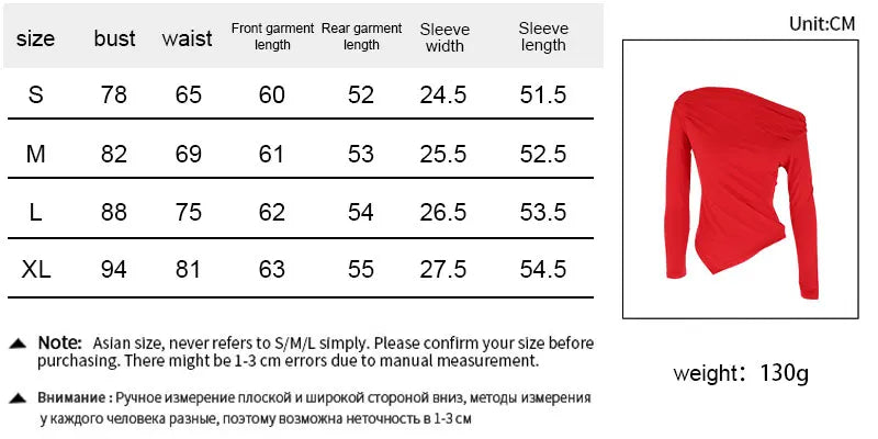 Autumn New T-shirt Red Sexy Women Top Off Shoulder Slim Tees Long Sleeves Streetwear Pullover Asymmetrical Lady Knitted T-shirt