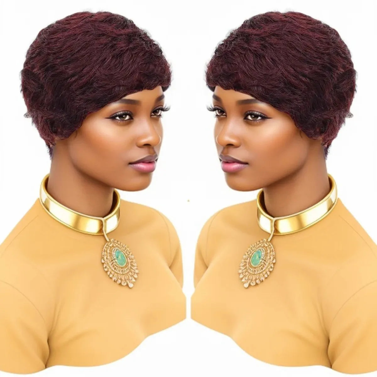 Short #99J Burgundy Human Hair Machine Made Wig With Bangs For Women  Casual Wear