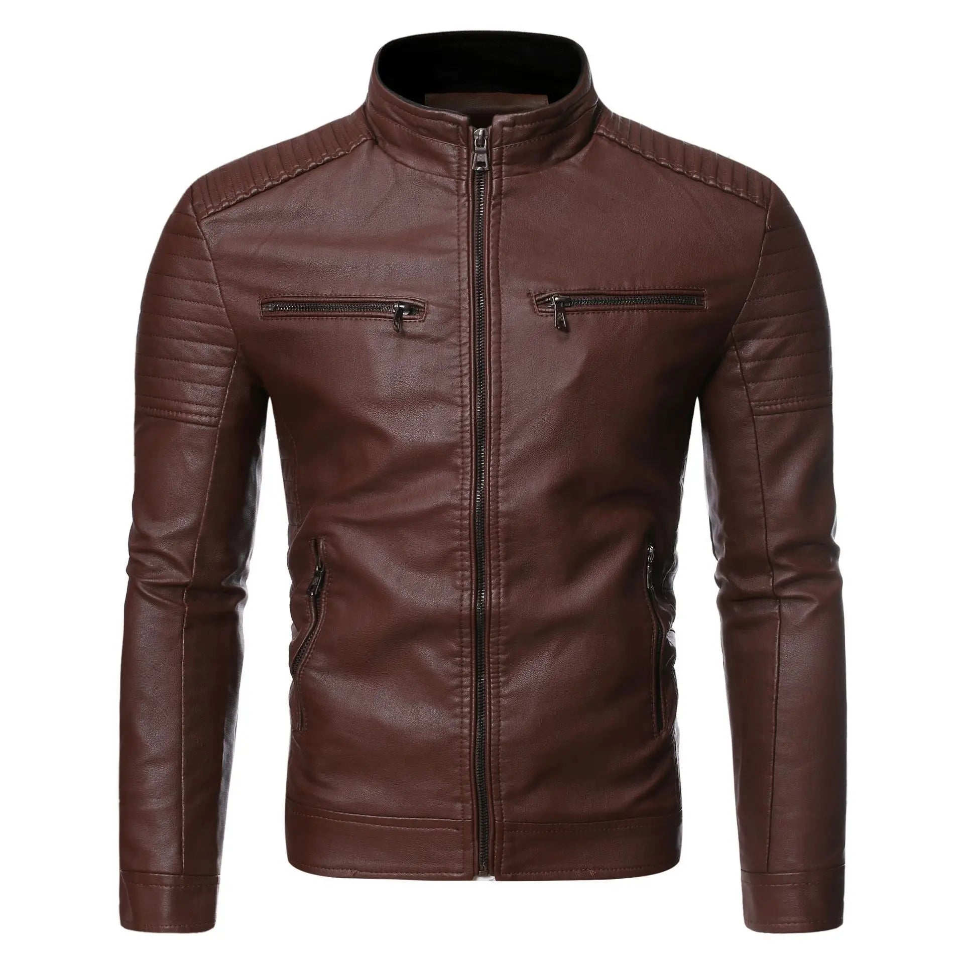 Men's Jacket Fashion Mens Vintage Leather Jackets Casual Men Faux Leather Motorcycle Jackets Biker Zipper Pockets Coats