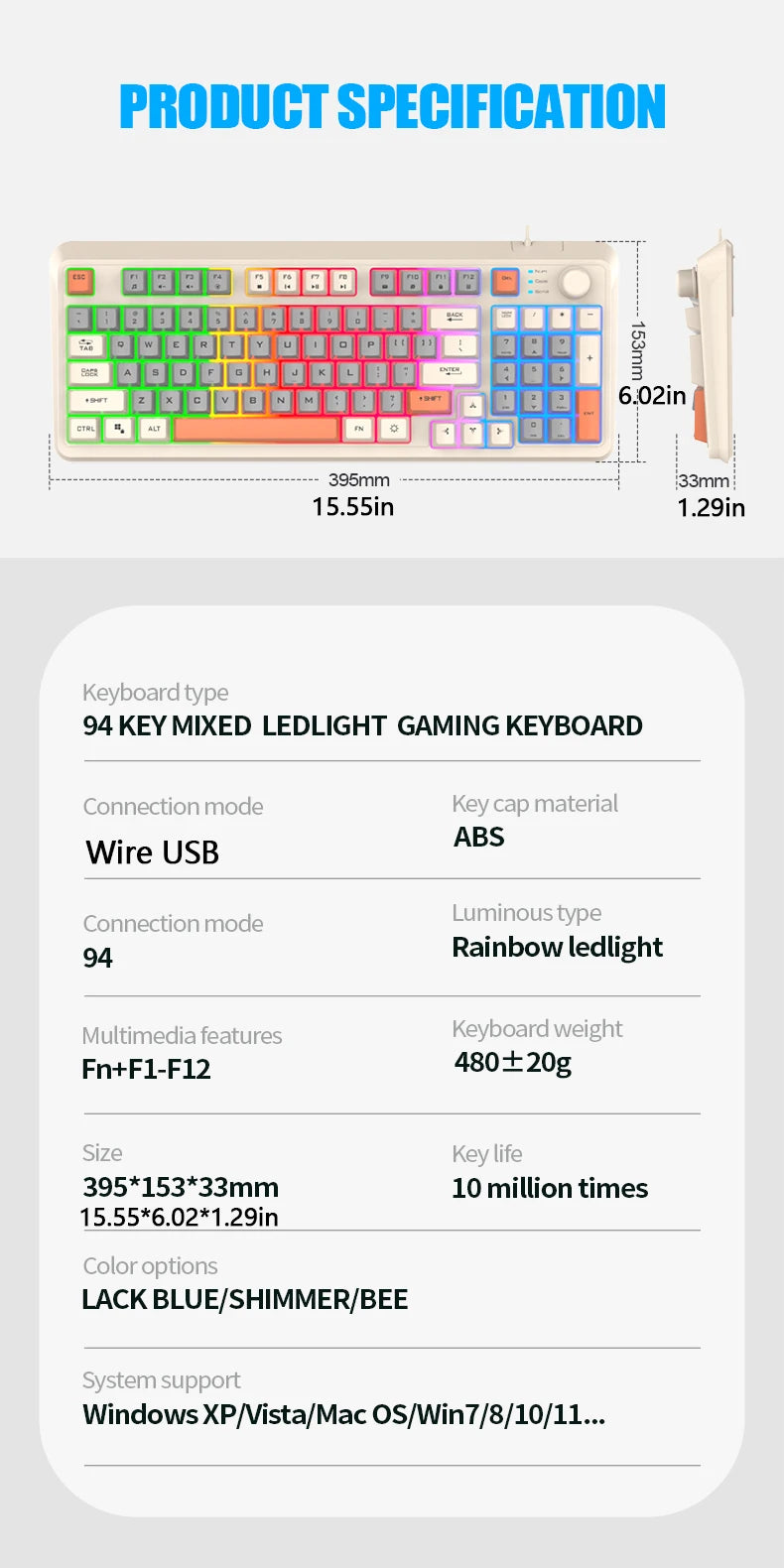 K82 Gaming Gaming Keyboard Glows Wired USB Desktop PC/Notebook Available 19-key punchless knob to adjust volume