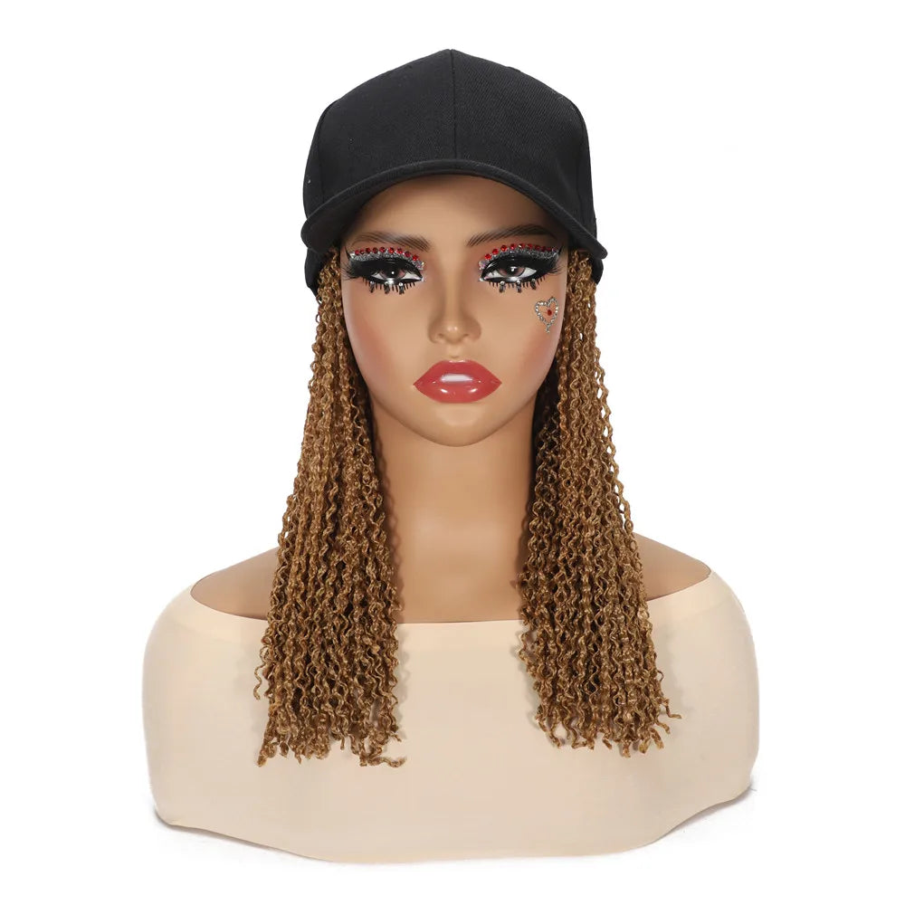 SQRDGQ Synthetic Braided Hair Hat Wigs for Woman 14inch Bug Black Blonde Braided Extensions with Baseball Cap Woman Wigs