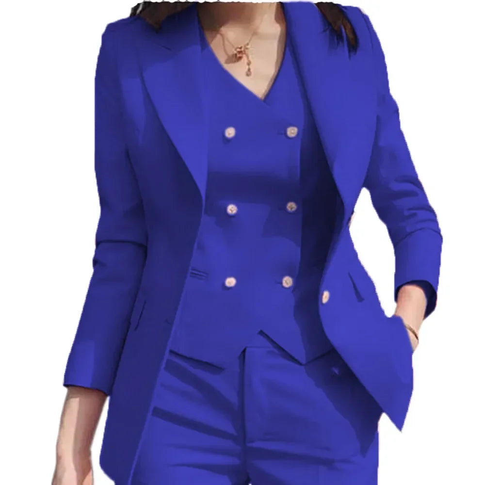 Women Suit 3 Pieces Black Single Button Solid Slim For Wedding Business Work Office Daily Commute Casual Set Blazer Vest Pants